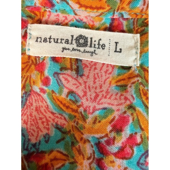 Natural Life Womens Boho Floral Mini Dress Tassel Split Neck Smocked Cuff Large - Picture 5 of 9